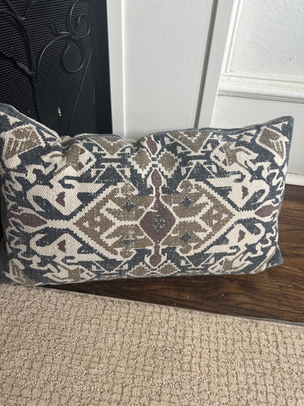 Neutral Geometric Accent Pillow - Cream, Gray & Brown